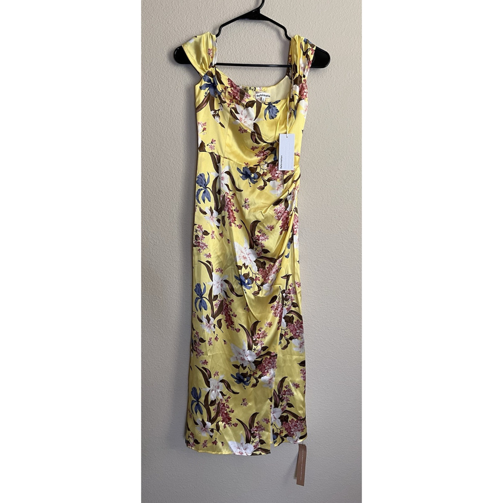 Reformation Genesis Floral Midi 100% Silk Dress Womens Size 0 NWT Spring Wedding - Picture 3 of 12